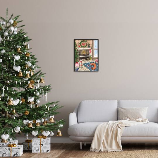 Stupell Industries Cozy Christmas Fireplace Tree Framed Giclee Art